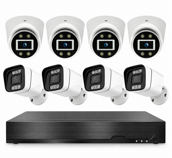 NVR kit with four dome cameras and four bullet cameras